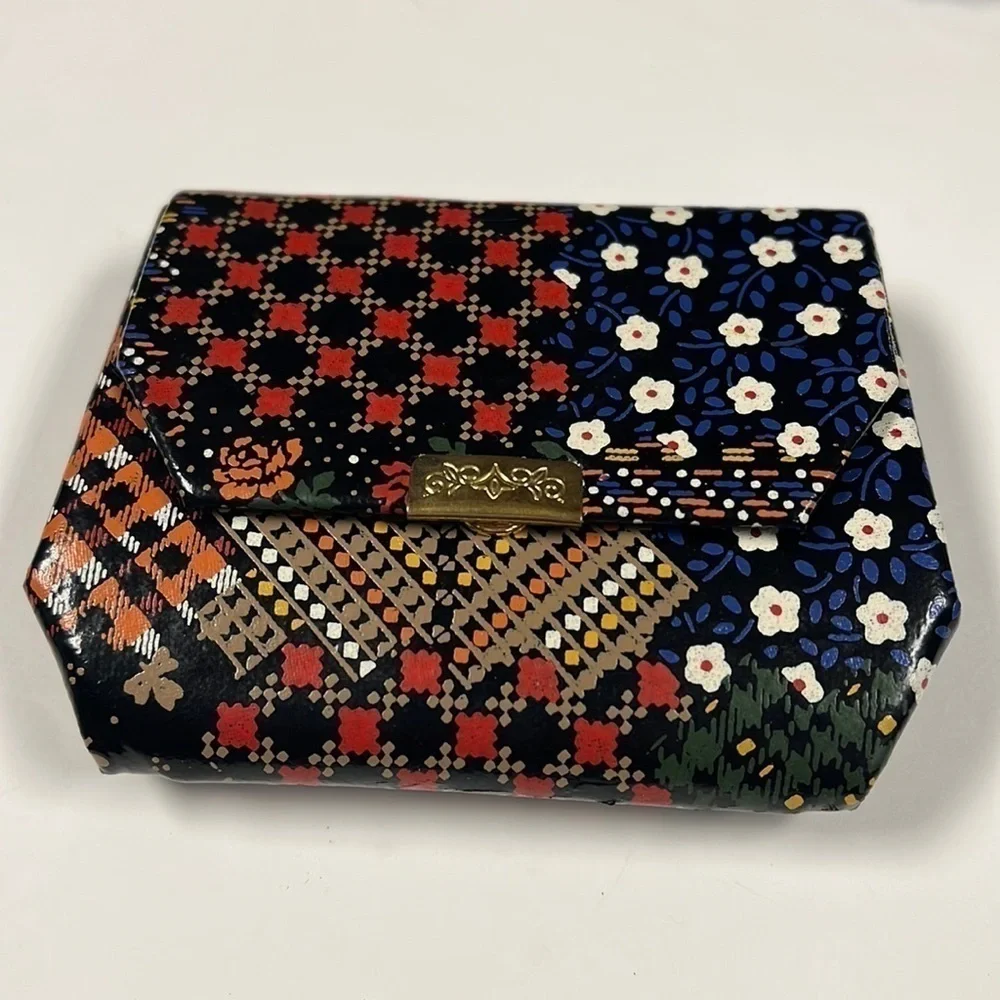 Vintage Multicolor Coated Painted Leather Change Snap Wallet